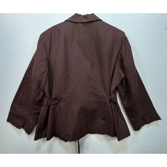 Larry Levine Women's Linen Blazer Size 20W Brown Two Button Belted Stretch - Picture 2 of 13